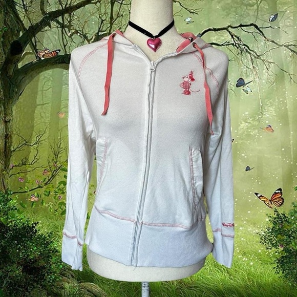 Vintage Minnie Mouse White/Pink Zip Up Size Xs - Picture 1 of 8